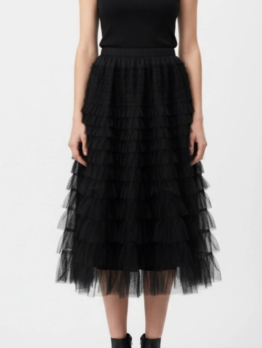 Dazy Women's Victorian Style Tulle Midi Skirt OS Mesh Ruffles Punk Rock Grunge